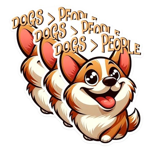 (3 Pack) Dog Lovers Decals - Corgi Sticker - Dogs Over People - Laptop Decal - 3 Inches On Longest Side - Easy Peel & Apply - Made in USA - 3MCS1271