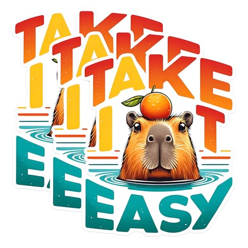 (3 Pack) Capybara Decals - Take It Easy - Orange on Head Laptop Decal - 3 Inches On Longest Side - Easy Peel & Apply - Made in USA - 3MCS1490