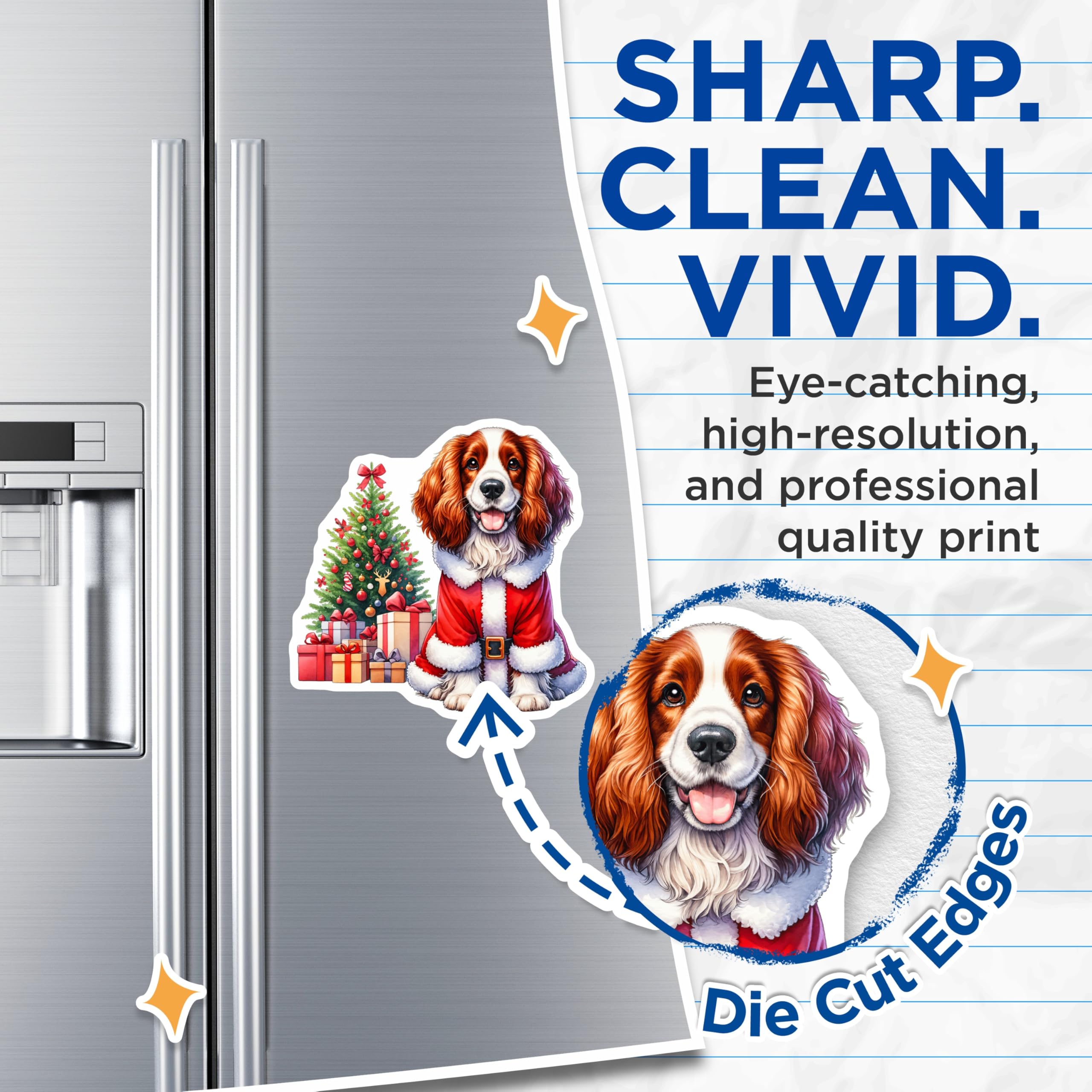 (2 Pack) Christmas Santa Dog Magnets - Pet Lover Decor - Holiday Animal Art - 5 Inches On Longest Side - Thick Durable Magnet - Made in USA - MAG30328