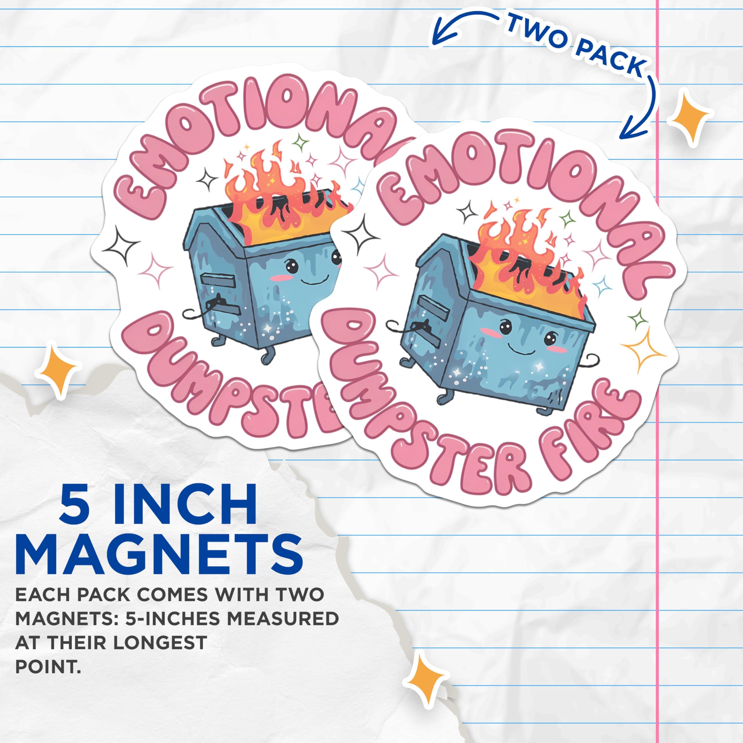 (2 Pack) Emotional Dumpster Fire Magnets - Cute Relatable Meme Fridge Decor - Funny Mental Health Support Magnet Set - 5 Inches On Longest Side - Thick Durable Magnet - Made in USA - MAG21383