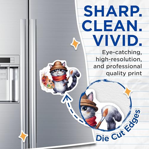 (2 Pack) Cute Cat Artist Magnets Magnets - Adorable Feline Fridge Decor - 5" On Longest Side - Made in USA - Sticks to Refrigerators & Metal Surfaces - MAG8632
