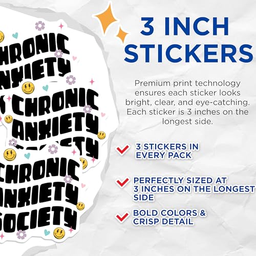 (3 Pack) Chronic Anxiety Society Decals - Mental Health Awareness - Laptop Decals - 3 Inches On Longest Side - Easy Peel & Apply - Made in USA - 3MCS6443