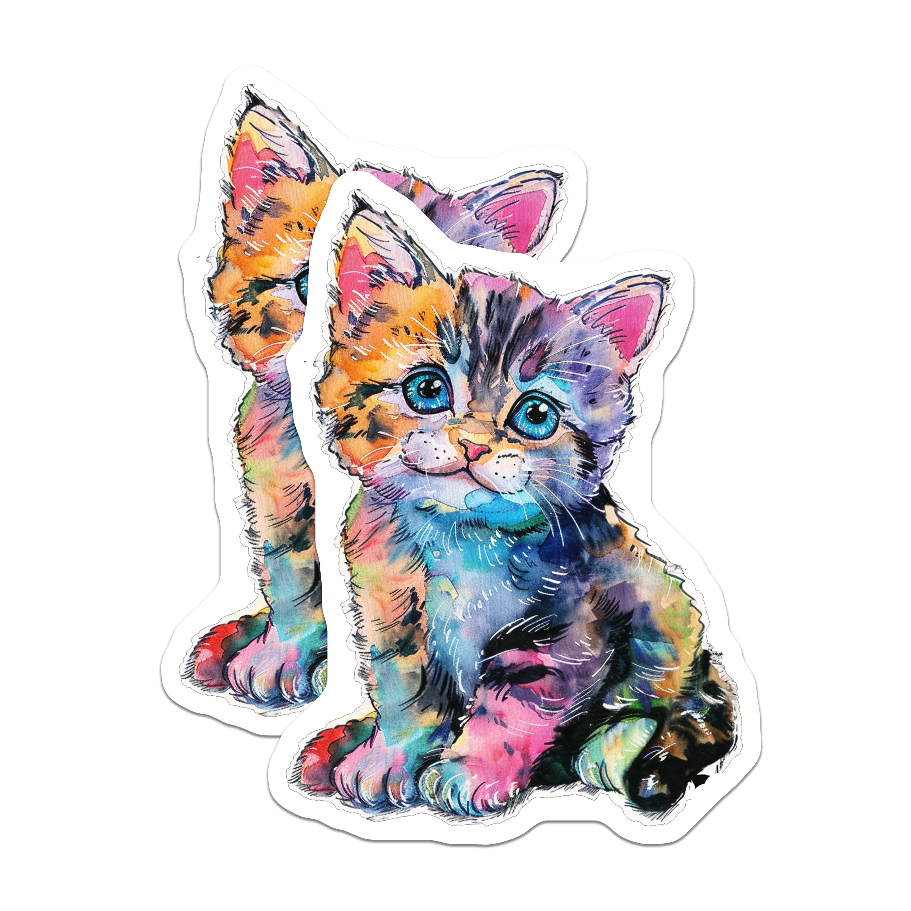 (2 Pack) Cute Kitten Magnets - Watercolor Cat Art - Pet Lover Fridge Decor - 5 Inches On Longest Side - Thick Durable Magnet - Made in USA - MAG37179