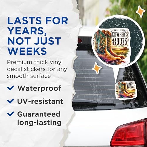 (2 Pack) Cowboy Boots Stickers - Country Roots Stickers - Farmhouse Decor Stickers - 5" On Longest Side - Sticks to Smooth Flat Surfaces - Made in USA - BMCS6817