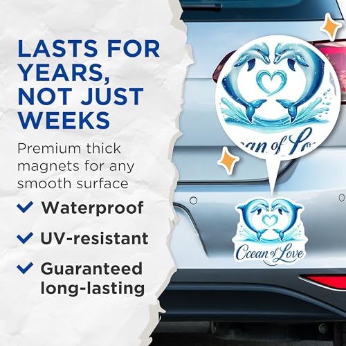 (2 Pack) Ocean of Love Magnets Magnets - Dolphin Lovers - Romantic Ocean Animals - 5" On Longest Side - Made in USA - Sticks to Refrigerators & Metal Surfaces - MAG8767