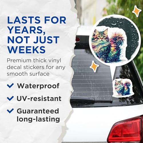 (2 Pack) Cute Cat Stickers - Colorful Kitten Stickers - Anime Cat Artwork Decal - 5" On Longest Side - Sticks to Any Smooth Flat Surface - Made in USA - BMCS3380