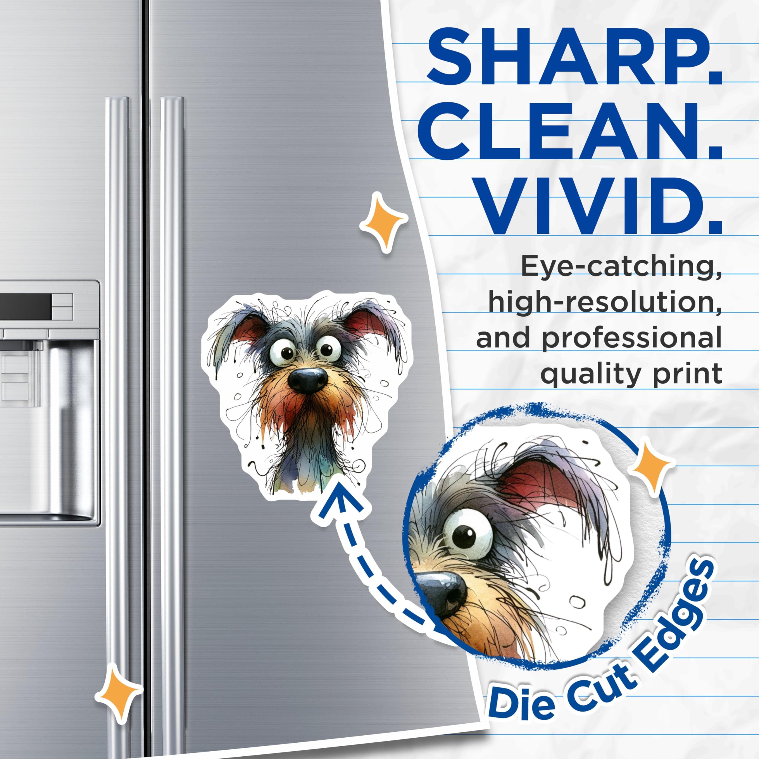(2 Pack) Funny Watercolor Dog Magnets - Shaggy Pet Art Decor - Goofy Animal Lover Present - 5 Inches On Longest Side - Thick Durable Magnet - Made in USA - MAG27004