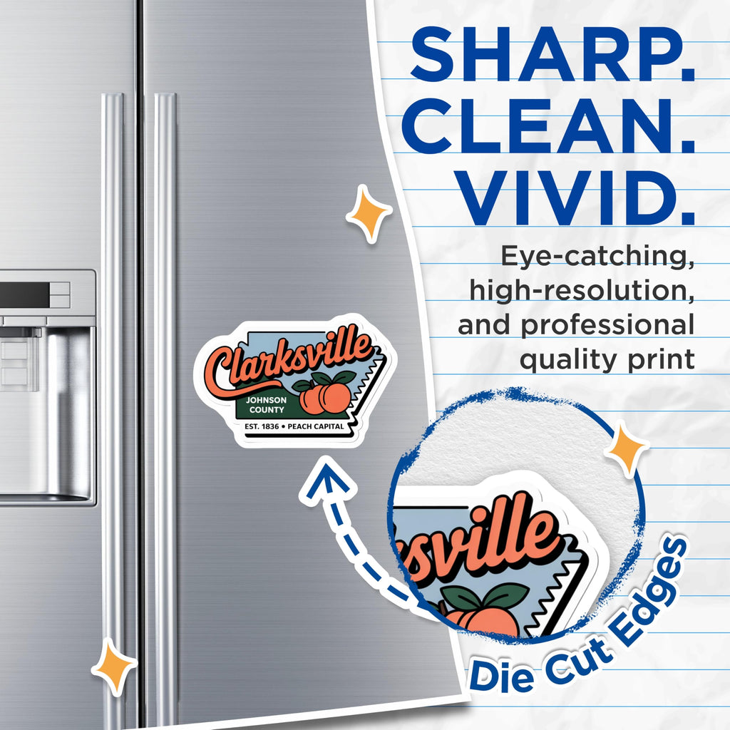 (2 Pack) Clarksville Arkansas Magnets - Johnson County Souvenir - Peach Capital Travel Decor - 5 Inches On Longest Side - Thick Durable Magnet - Made in USA - MAG19066