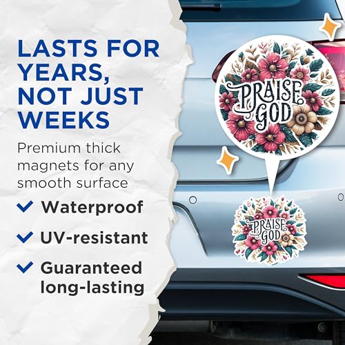 (2 Packs) Praise God Flower Magnets - Positive Inspiring Motivating Magnets - 5 Inches On Longest Side - Premium Magnet - for Fridges, Toolboxes, Cars - Made in USA - MAG2515