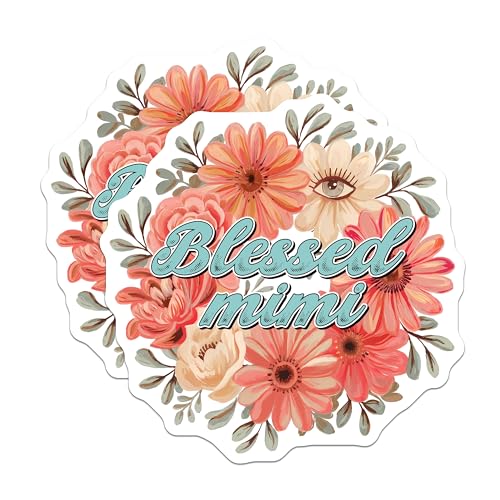 (2 Pack) Blessed Mimi Stickers - Floral Design - Eye Motif - 5" On Longest Side - Sticks to Smooth Flat Surfaces - Made in USA - BMCS8466