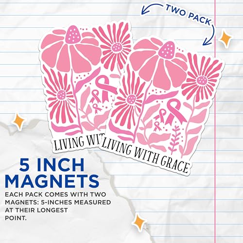 (2 Packs) Living with Grace Magnets - Breast Cancer Awarness Magnets - 5 Inches On Longest Side - Premium Magnet - for Fridges, Toolboxes, Cars - Made in USA - MAG2451