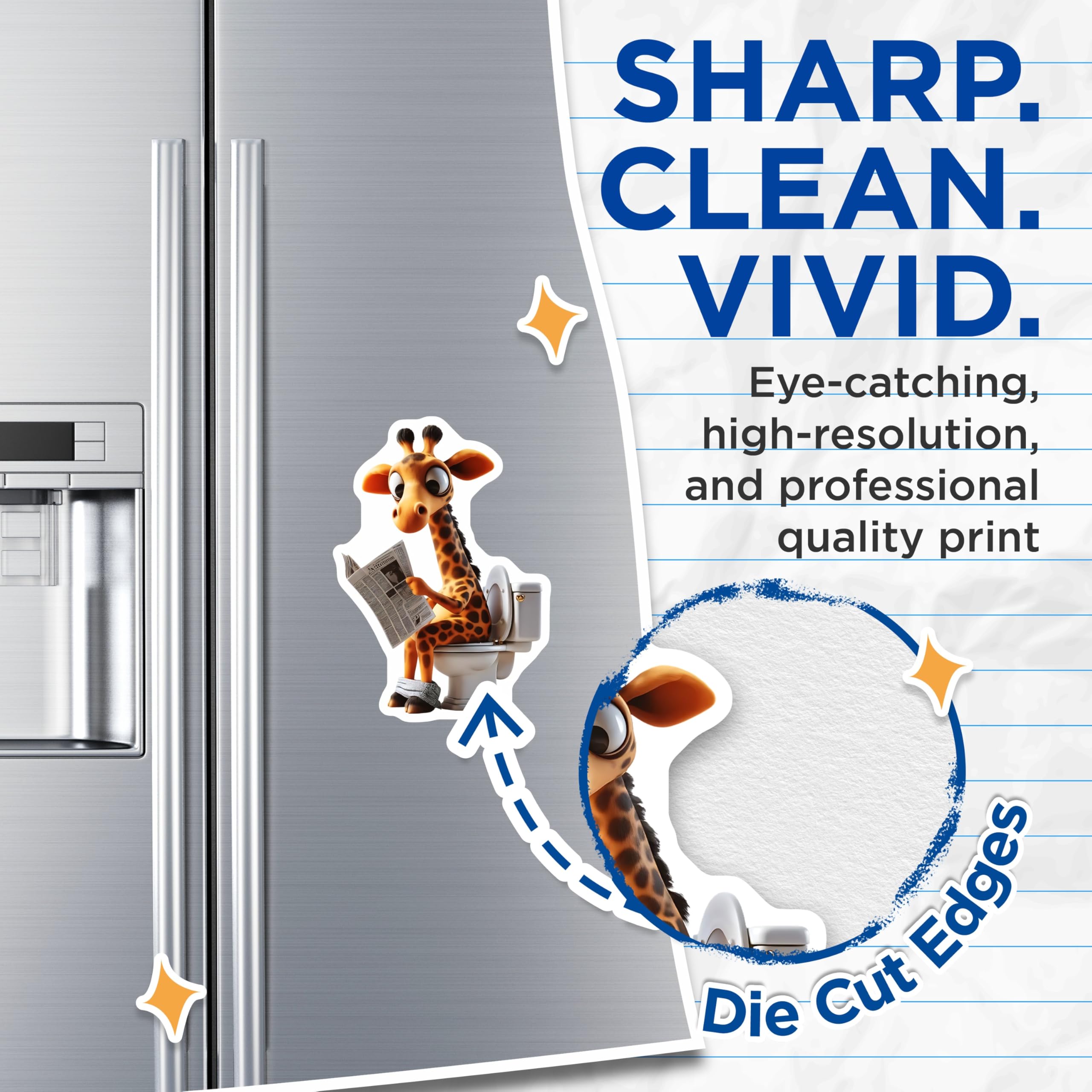 (2 Pack) Giraffe Magnets - Reading Newspaper - Toilet Decor - 5" On Longest Side - Premium Magnet - for Cars, Refrigerators, Toolboxes, Lockers - Made in USA - MAG14484