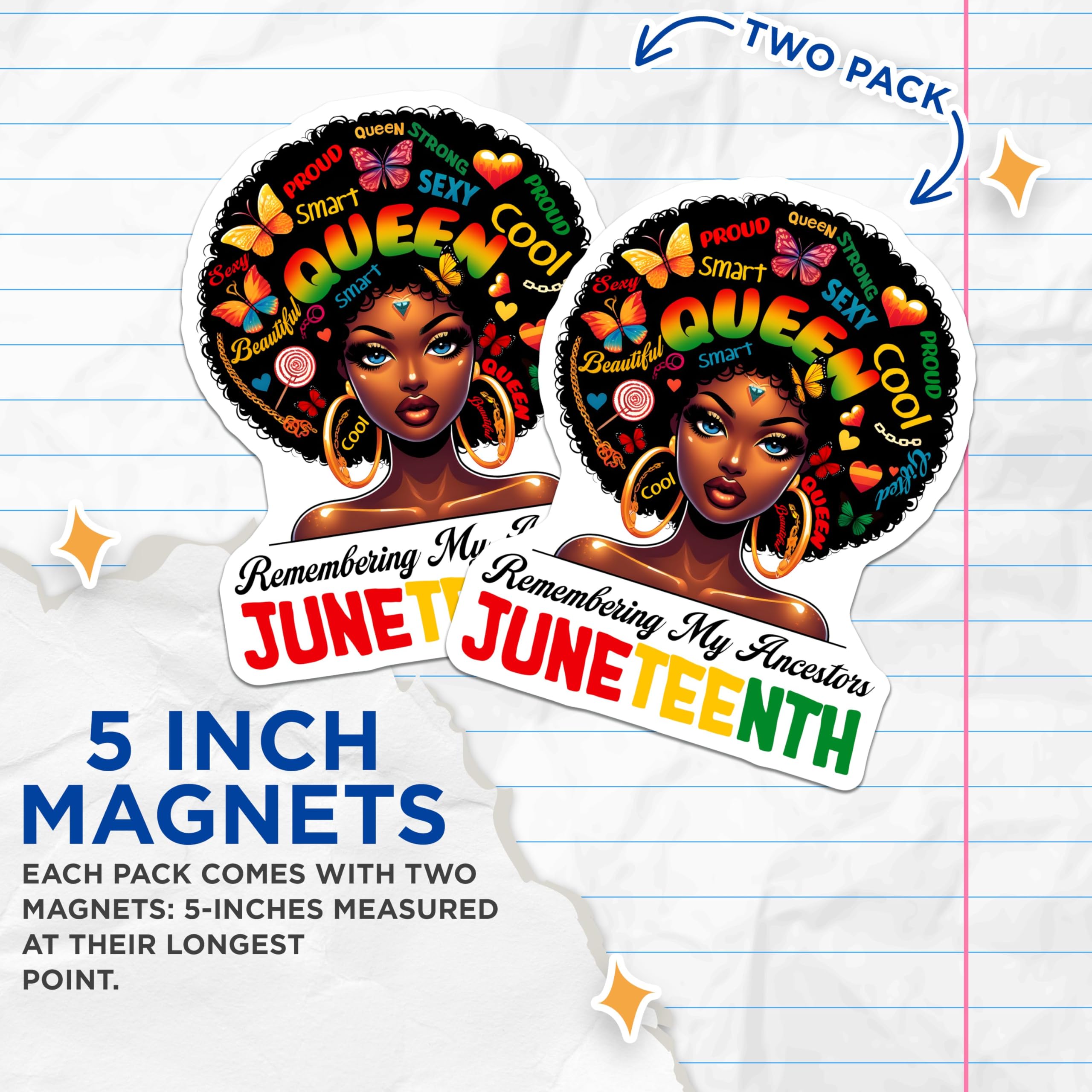 (2 Pack) Juneteenth Queen Magnets - Remembering My Ancestors - 5" On Longest Side - for Cars, Fridges, Toolboxes - Made in USA - MAG7362