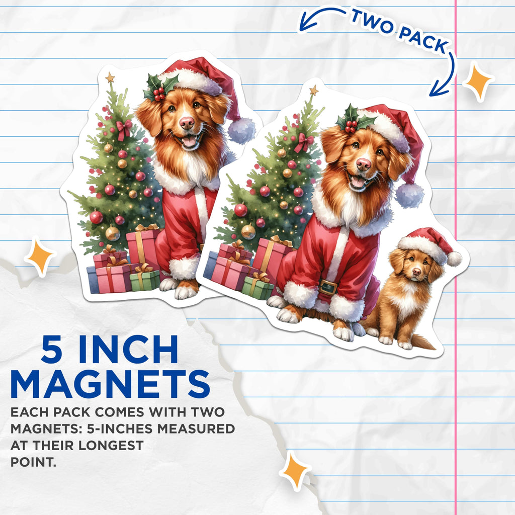 (2 Pack) Christmas Dog Magnets - Santa Puppy - Holiday Pet Decor - 5 Inches On Longest Side - Thick Durable Magnet - Made in USA - MAG30845