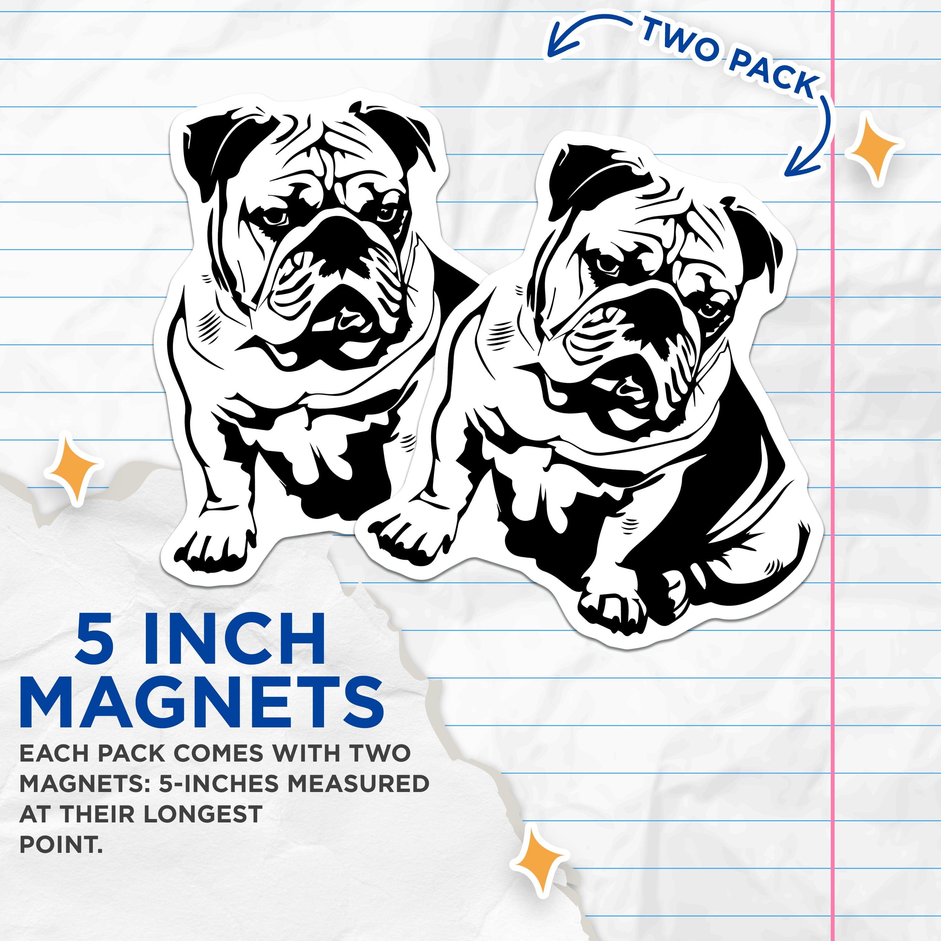 (2 Pack) Bulldog Magnets - English Bulldog Decor - Dog Breed Lover Item - Pet Owner Fridge Magnet - Animal Art - 5 Inches On Longest Side - Thick Durable Magnet - Made in USA - MAG36108