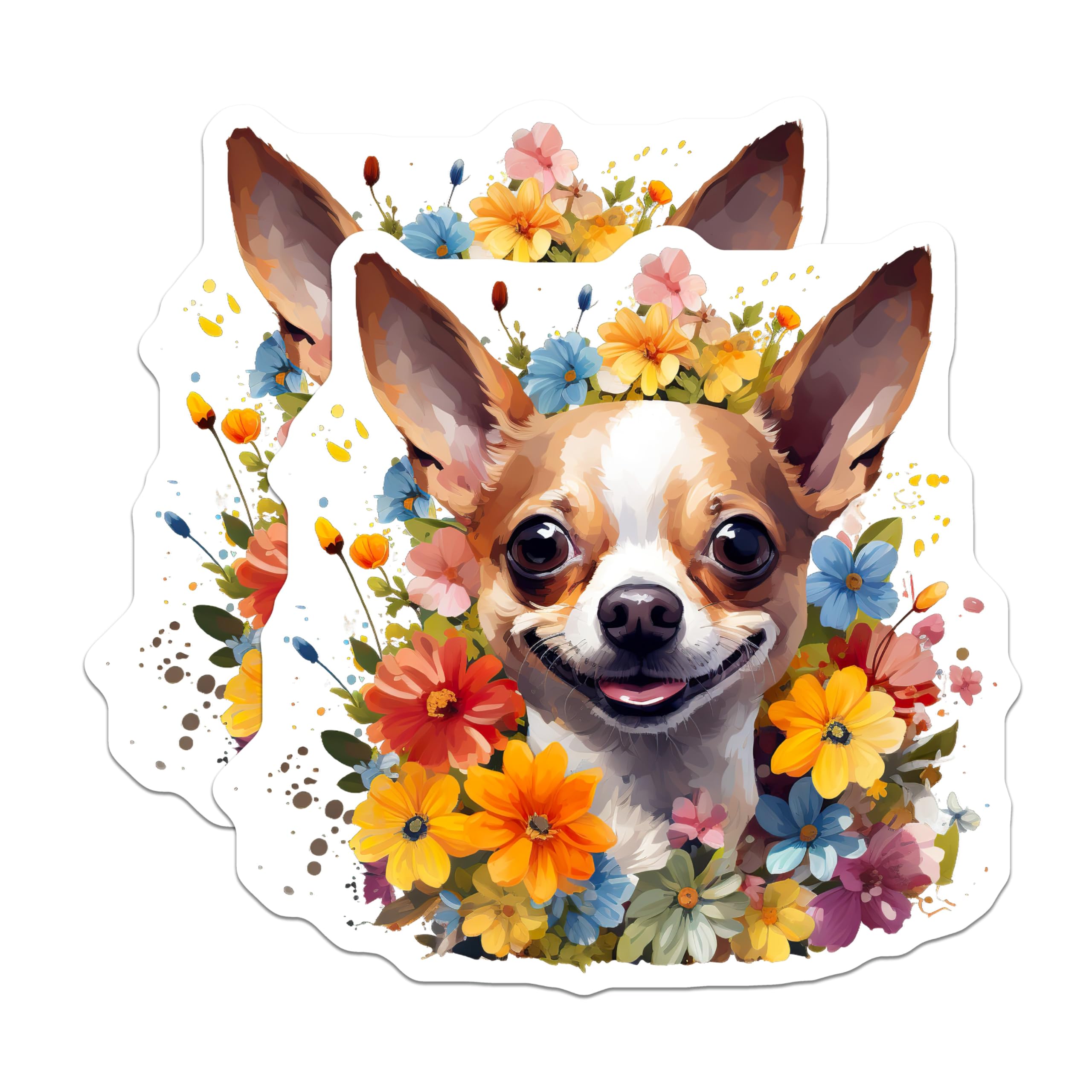 (2 Pack) Smiling Chihuahua Magnets - Vibrant Floral Dog Art - Adorable Pet Lover Appliance Decor - Happy Dog Fridge Accessory - 5 Inches On Longest Side - Thick Durable Magnet - Made in USA - MAG23426