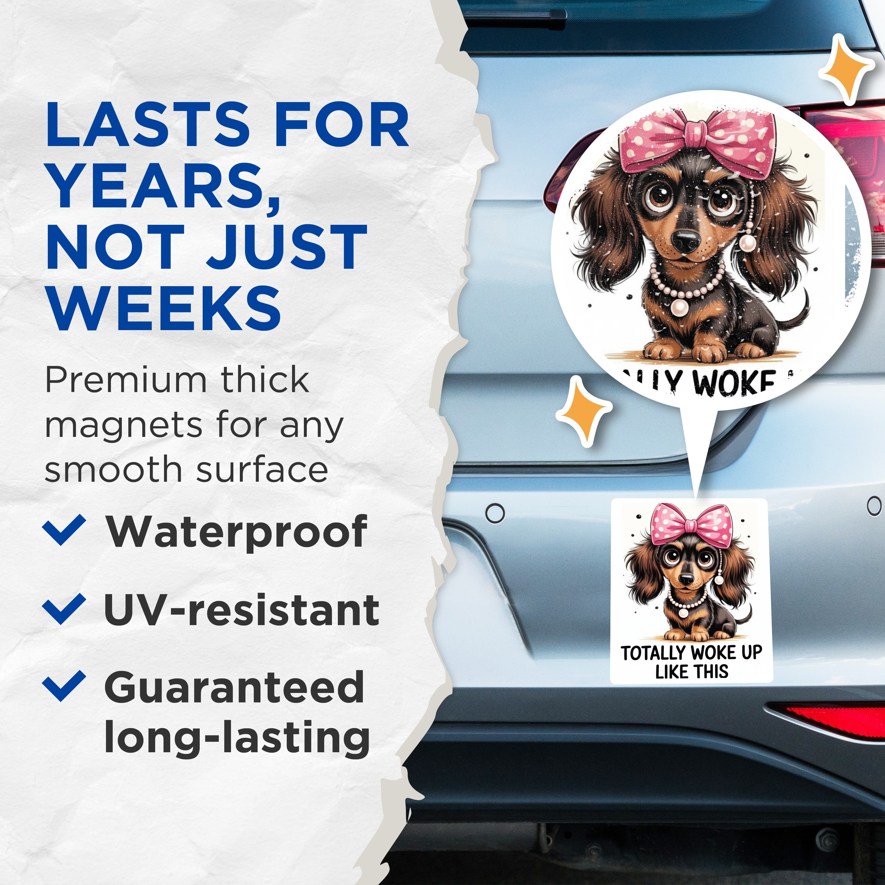 (2 Pack) Dachshund Puppy Magnets - Woke Up Like This Dog - Cute Pet Lover Fridge Magnets - 5 Inches On Longest Side - Thick Durable Magnet - Made in USA - MAG36185