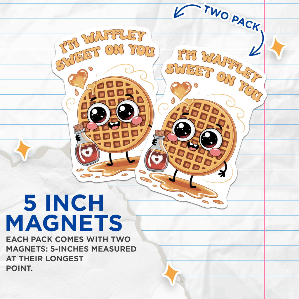 (2 Pack) Waffle Pun Magnets - Waffley Sweet Magnets - Cute Food Magnets - 5" On Longest Side - Premium Magnet - for Cars, Refrigerators, Toolboxes, Lockers - Made in USA - MAG15200