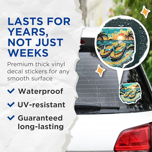 (2 Pack) Tropical Sunset Stickers - Summer Vacation Theme - 5" On Longest Side - Sticks to Smooth Flat Surfaces - Made in USA - BMCS9316 - BMCS9316