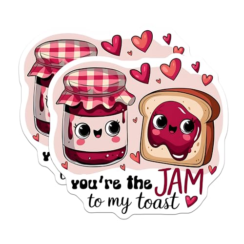 (2 Pack) Cute Food Puns Stickers - Adorable Jam and Toast Stickers - Funny Food Lover Stickers - 5" On Longest Side - Sticks to Smooth Flat Surfaces - Made in USA - BMCS5115