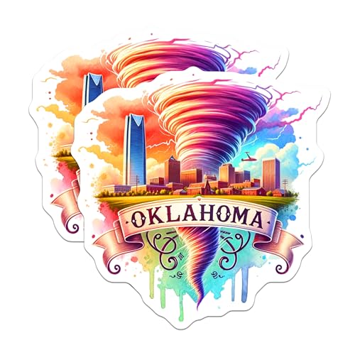 (2 Pack) Oklahoma City Vortex Magnets - Colorful Tornado Art - Unique OKC Fridge Magnets - 5" On Longest Side - for Cars, Fridges, Toolboxes - Made in USA - MAG6600