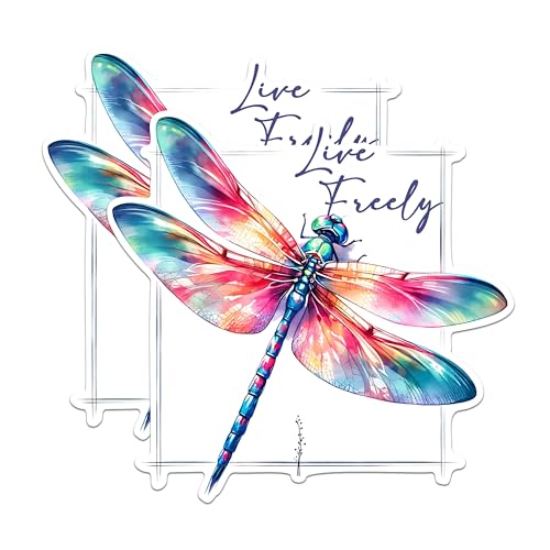(2 Pack) Dragonfly Quote Magnets - Live Freely Magnets - Colorful Dragonfly Magnets for Art Lovers- 5" On Longest Side - for Fridges, Toolboxes, Cars - Made in USA - MAG2678