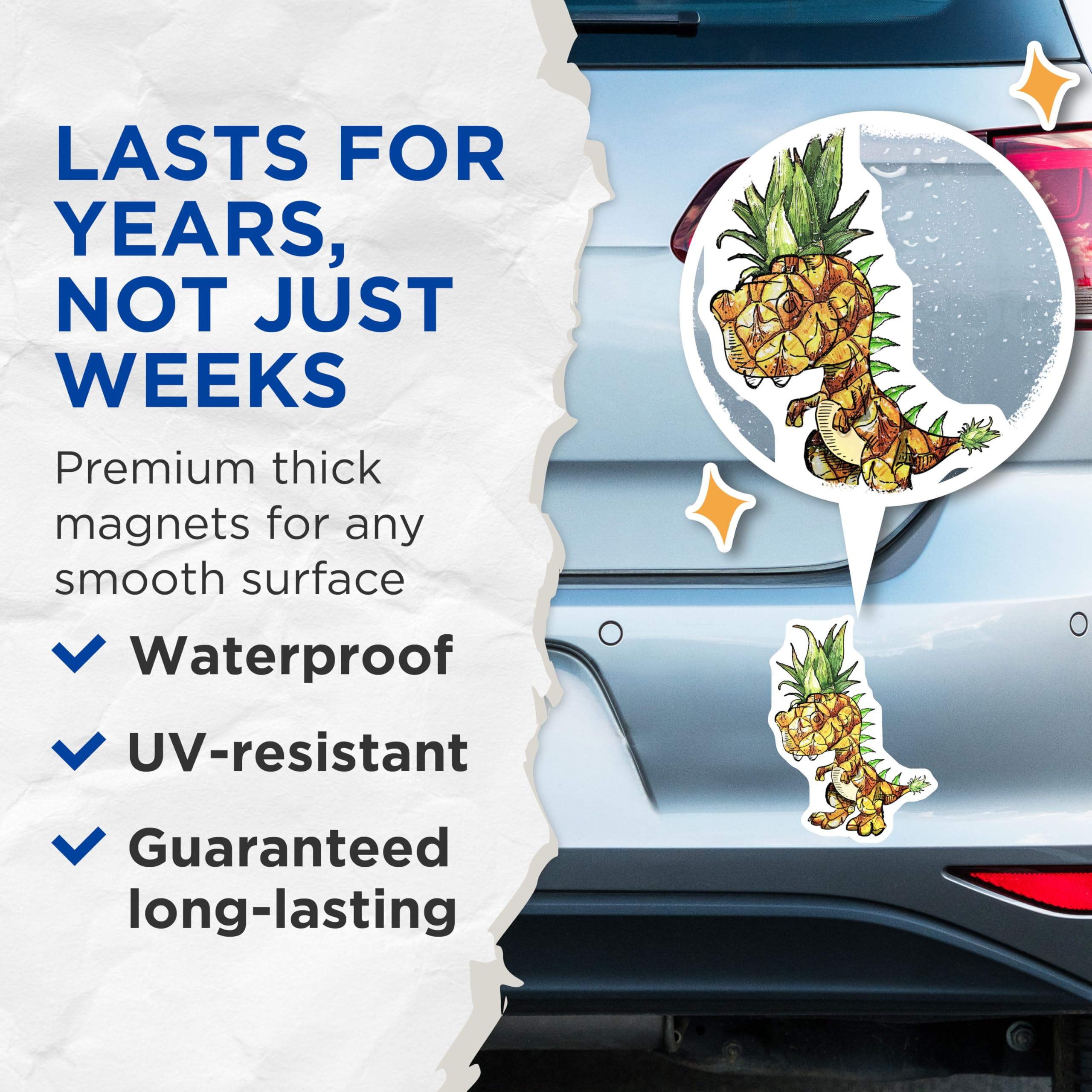 (2 Pack) Pineapple Dinosaur Magnets - Quirky Fridge Decor - Tropical Animal Art - 5" On Longest Side - Premium Magnet - for Cars, Refrigerators, Toolboxes, Lockers - Made in USA - MAG16982