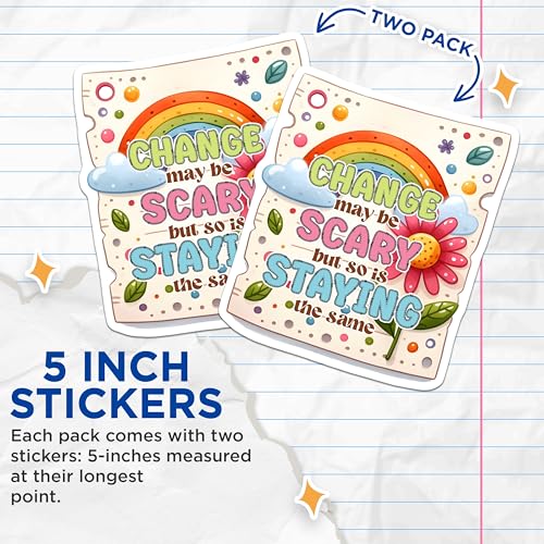 (2 Pack) Inspirational Quote Stickers - Motivational Rainbow - Affirmation Flower - 5" On Longest Side - Sticks to Smooth Flat Surfaces - Made in USA - BMCS7500