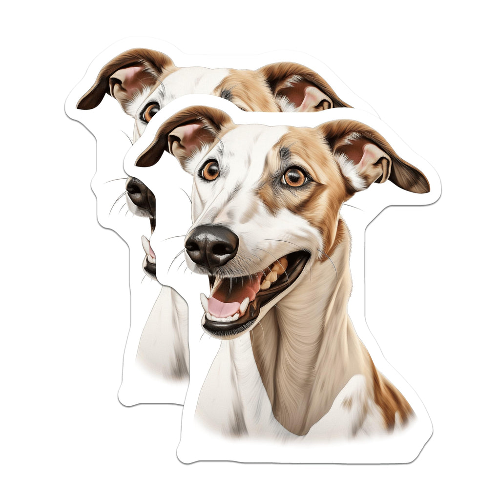 (2 Pack) Happy Greyhound Magnets - Smiling Whippet Dog Art - Pet Animal Lover Decor for Dog Mom Dad Home Fridge - 5 Inches On Longest Side - Thick Durable Magnet - Made in USA - MAG23808