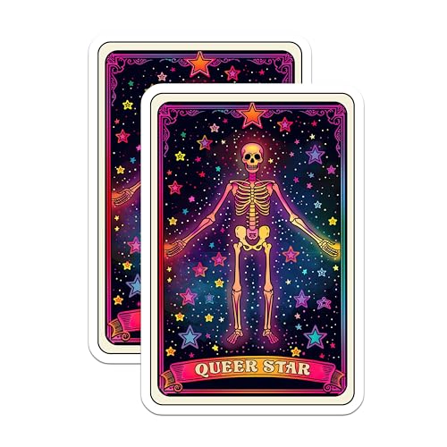 (2 Pack) Queer Star Stickers - Skeleton Stickers - Tarot Card Themed Stickers - 5" On Longest Side - Sticks to Smooth Flat Surfaces - Made in USA - BMCS4259
