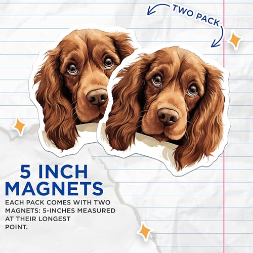 (2 Pack) Cute Dog Face Magnet - Dog Lovers Decor - 5" On Longest Side - Sticks to Smooth Flat Surfaces - Made in USA - MAG10290