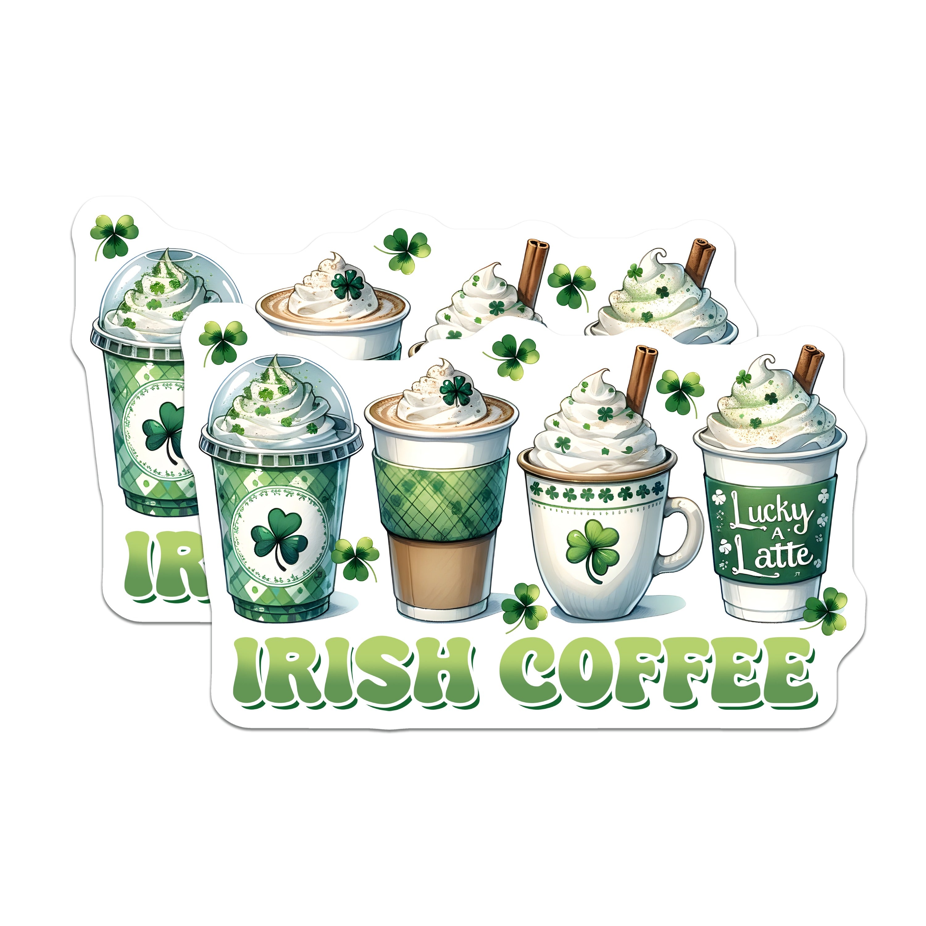 (2 Pack) St Patricks Day Coffee Magnets - Irish Coffee Latte Decor - Lucky Clover Fridge Accent - 5 Inches On Longest Side - Thick Durable Magnet - Made in USA - MAG37012
