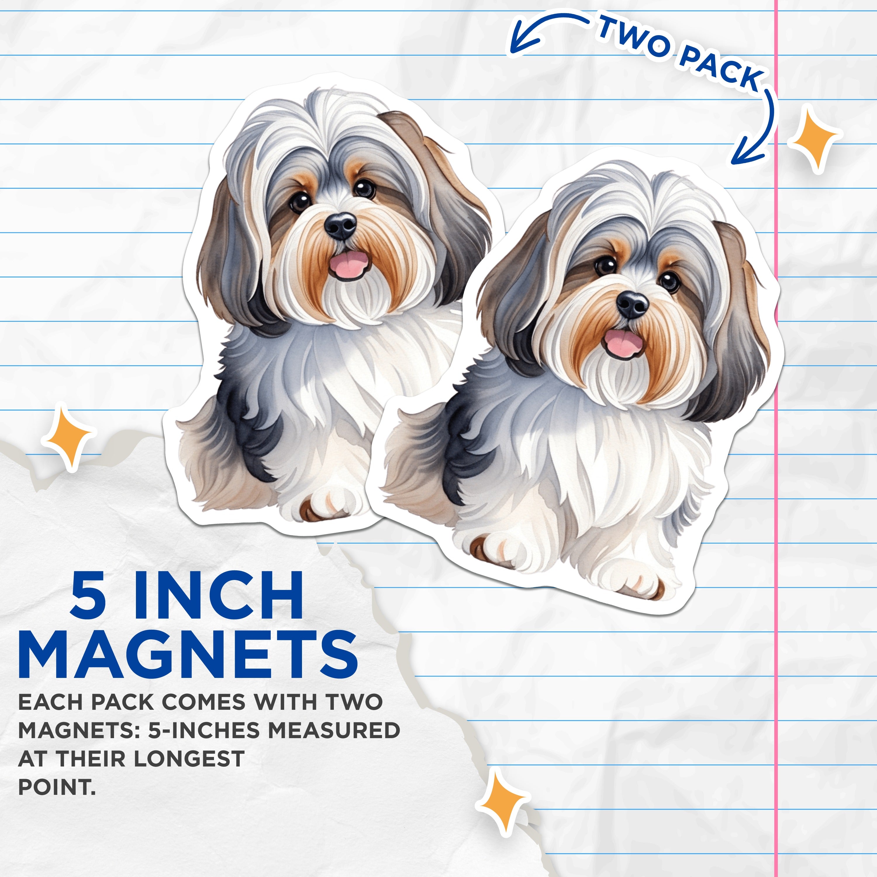 (2 Pack) Cute Havanese Dog Magnets - Watercolor Pet Art - Fluffy Puppy Lover Decor - Dog Mom Friend Accents - 5 Inches On Longest Side - Thick Durable Magnet - Made in USA - MAG36861