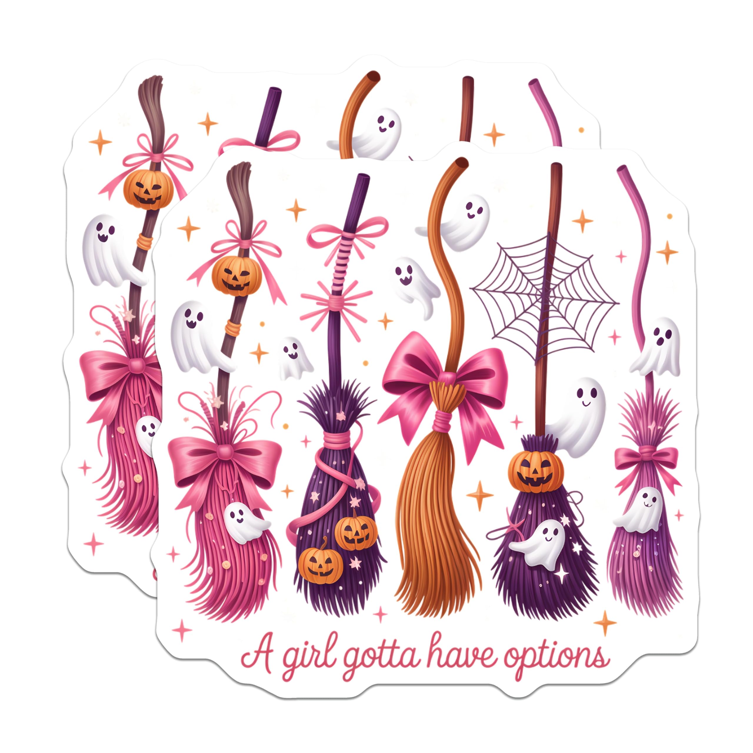 (2 Pack) Halloween Witch Magnets - Cute Spooky Brooms - Jack-o-Lantern Ghost Decor - 5 Inches On Longest Side - Thick Durable Magnet - Made in USA - MAG23176