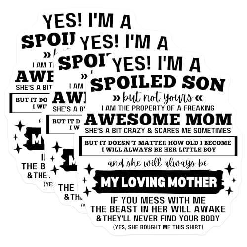 (3 Pack) Spoiled Son Decals - Awesome Mom Sticker - Crazy Mom Gift Decal- 3 Inches On Longest Side - Easy Peel & Apply - Made in USA - 3MCS5006