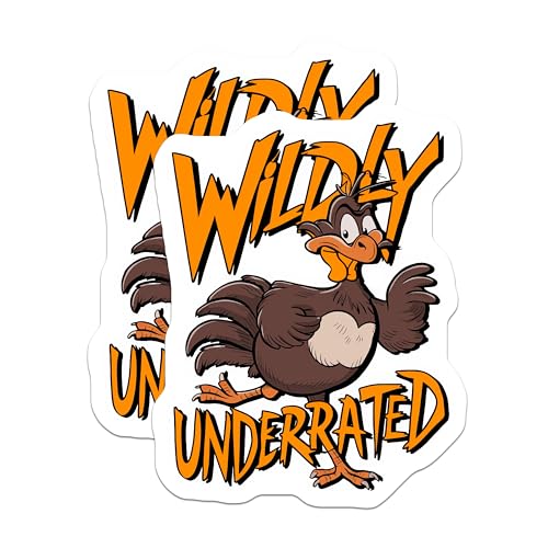 (2 Pack) Wildly Underrated Stickers - Cartoon Bird Stickers - Fun and Vibrant Animal Stickers - 5" On Longest Side - Sticks to Smooth Flat Surfaces - Made in USA - BMCS4081