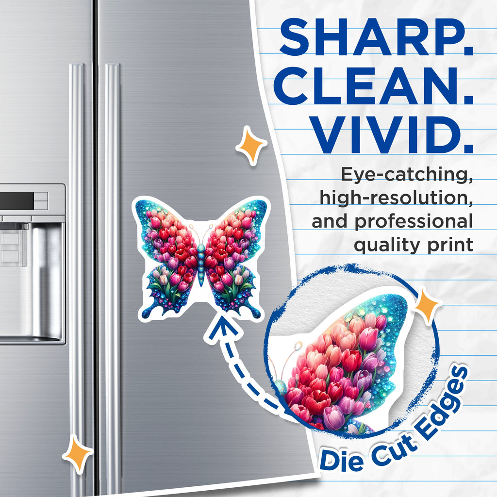 (2 Pack) Tulip Butterfly Magnets - Floral Spring Decor - Aesthetic Fridge Locker Office Art - 5 Inches On Longest Side - Thick Durable Magnet - Made in USA - MAG38596