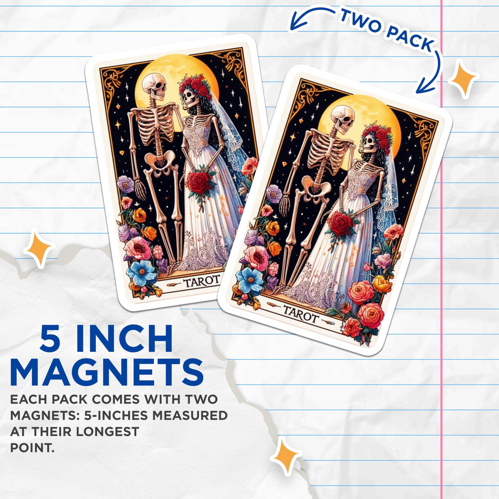 (2 Pack) Skeleton Wedding Magnets - Dia de Los Muertos Lovers - Gothic Romance Decor - Tarot Card Art - Spooky Couple - 5 Inches On Longest Side - Thick Durable Magnet - Made in USA - MAG22572