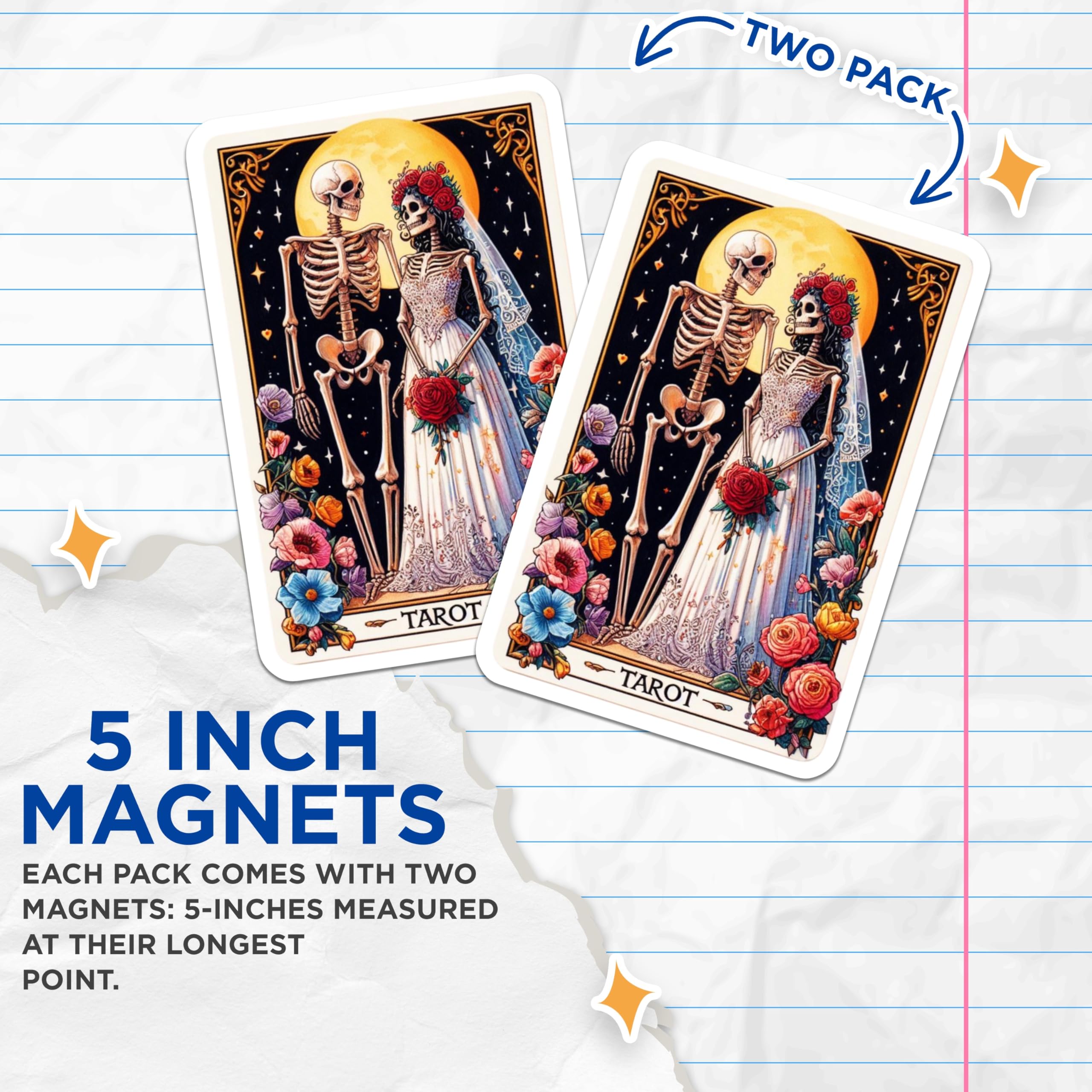 (2 Pack) Skeleton Wedding Magnets - Dia de Los Muertos Lovers - Gothic Romance Decor - Tarot Card Art - Spooky Couple - 5 Inches On Longest Side - Thick Durable Magnet - Made in USA - MAG22572