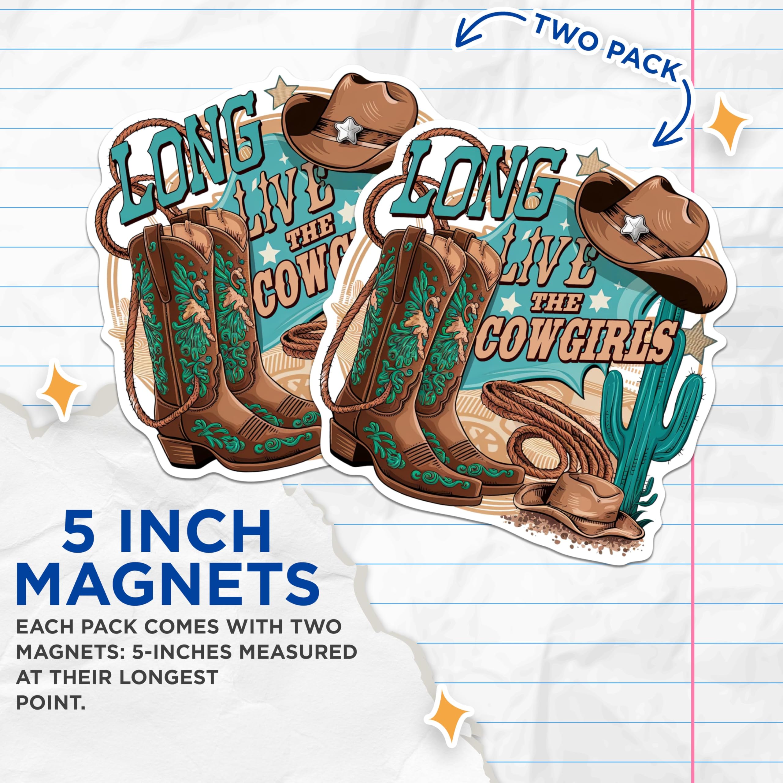 (2 Pack) Long Live The Cowgirls - Funny Cowgirl Country Girl - Rodeo Themed Cow Girl - 5 Inches On Longest Side - Premium Magnet - for Cars, Refrigerators, Toolboxes - Made in USA - MAG1718