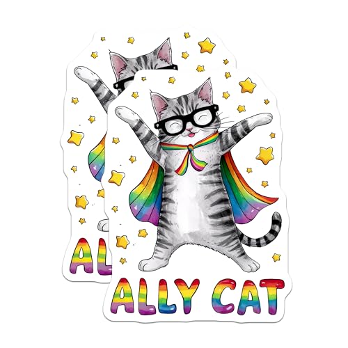 (2 Pack) Fun Pride Decor Magnet - LGBTQ+ Support - Rainbow Cat - Cute Refrigerator Decoration - 5" On Longest Side - Sticks to Smooth Flat Surfaces - Made in USA - MAG9556
