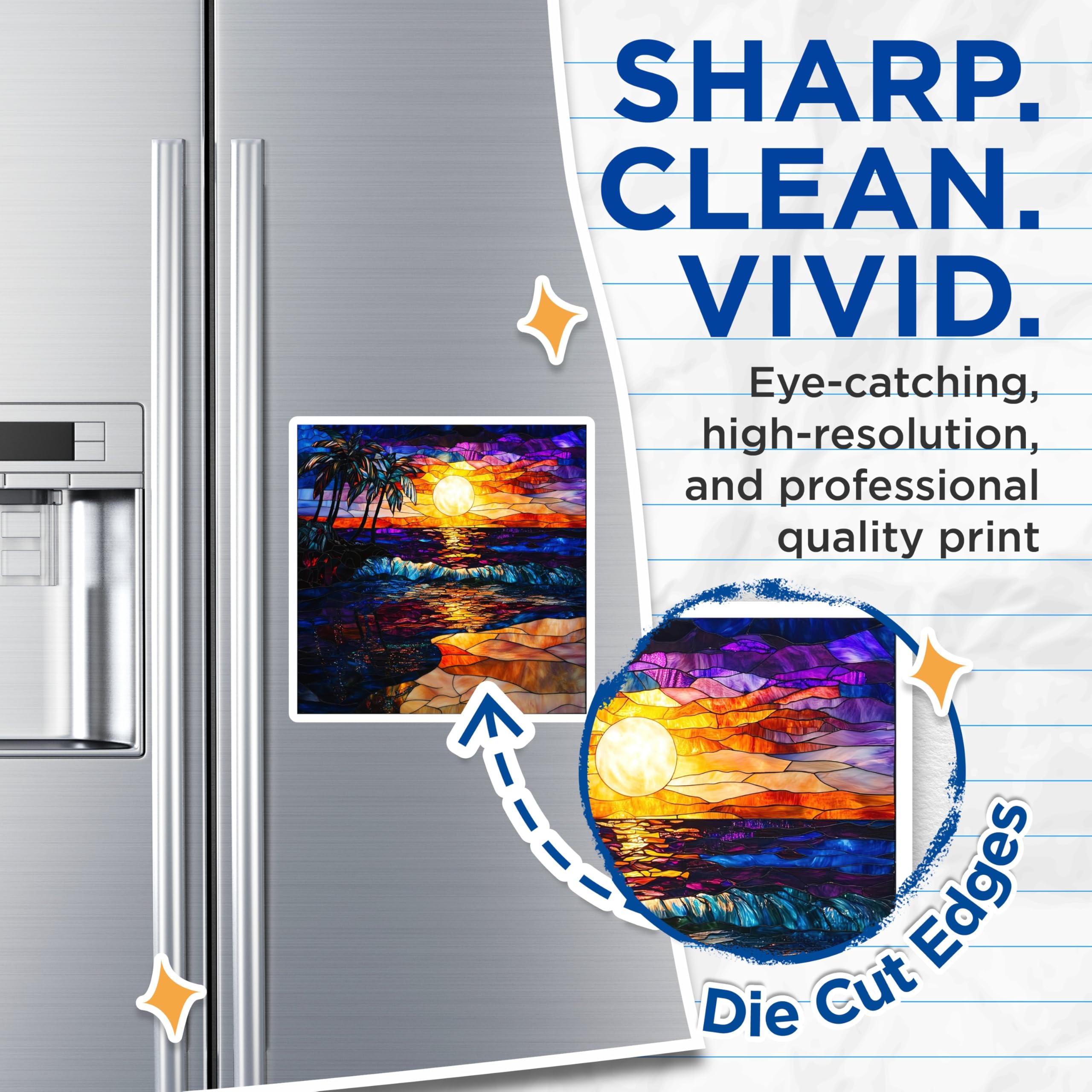 (2 Pack) Tropical Sunset Magnets - Stained Glass Ocean Decor - Beach House Fridge Art - 5 Inches On Longest Side - Thick Durable Magnet - Made in USA - MAG30405