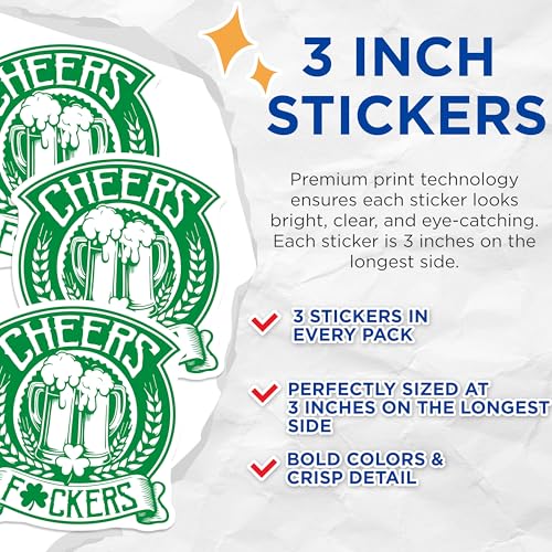(3 Pack) Cheers Fckers Decals - St Patricks Day - Irish Beer Toasting - 3 Inches On Longest Side - Easy Peel & Apply - Made in USA - 3MCS2216