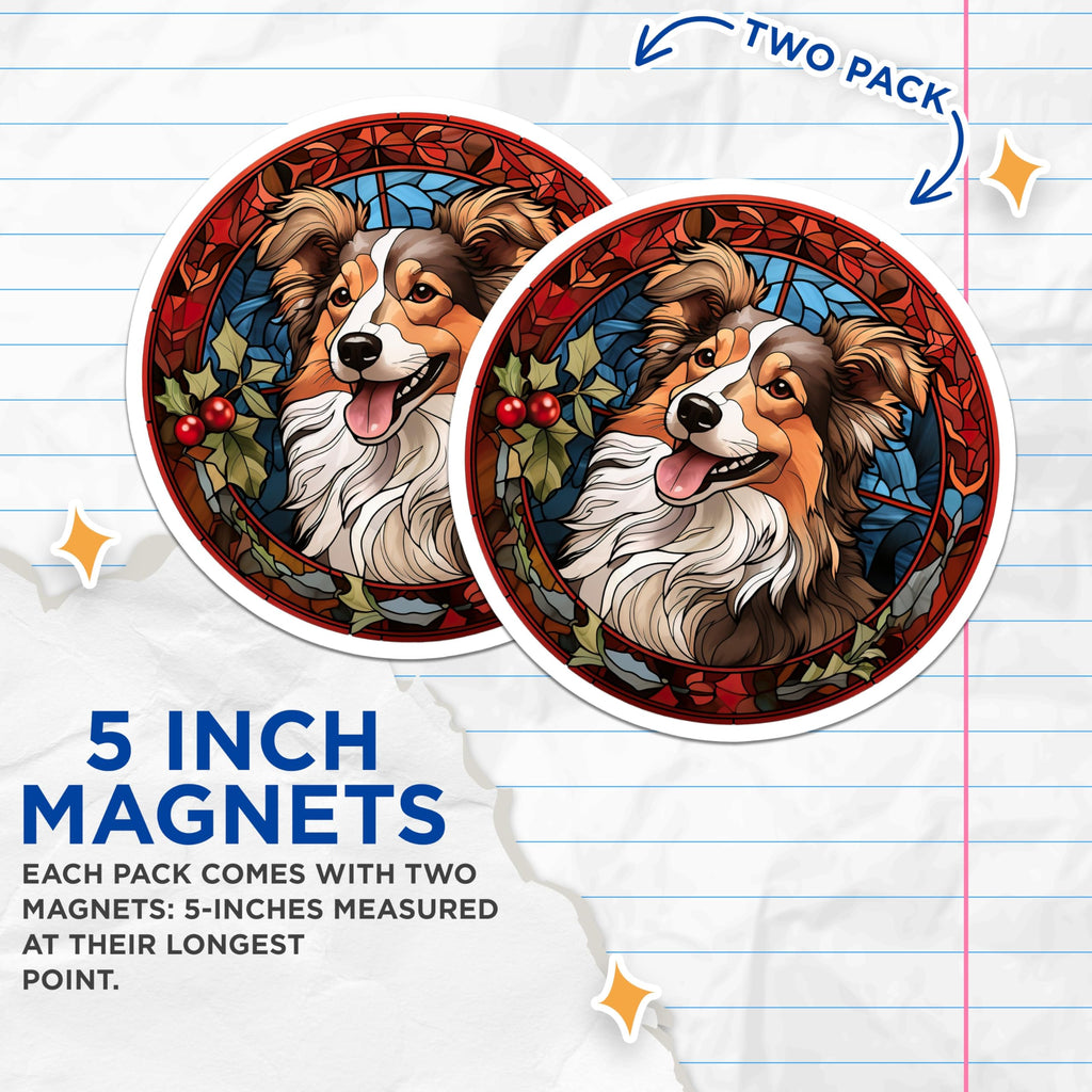 (2 Pack) Border Collie Stained Glass Magnets - Christmas Dog Decor - Holiday Pet Lover Item - 5 Inches On Longest Side - Thick Durable Magnet - Made in USA - MAG30502