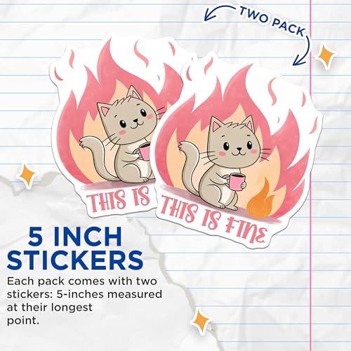 (2 Pack) Cat Meme Stickers - Funny Animal Stickers - Cute Cartoon Cat Sticker - 5" On Longest Side - Sticks to Any Smooth Flat Surface - Made in USA - BMCS3319