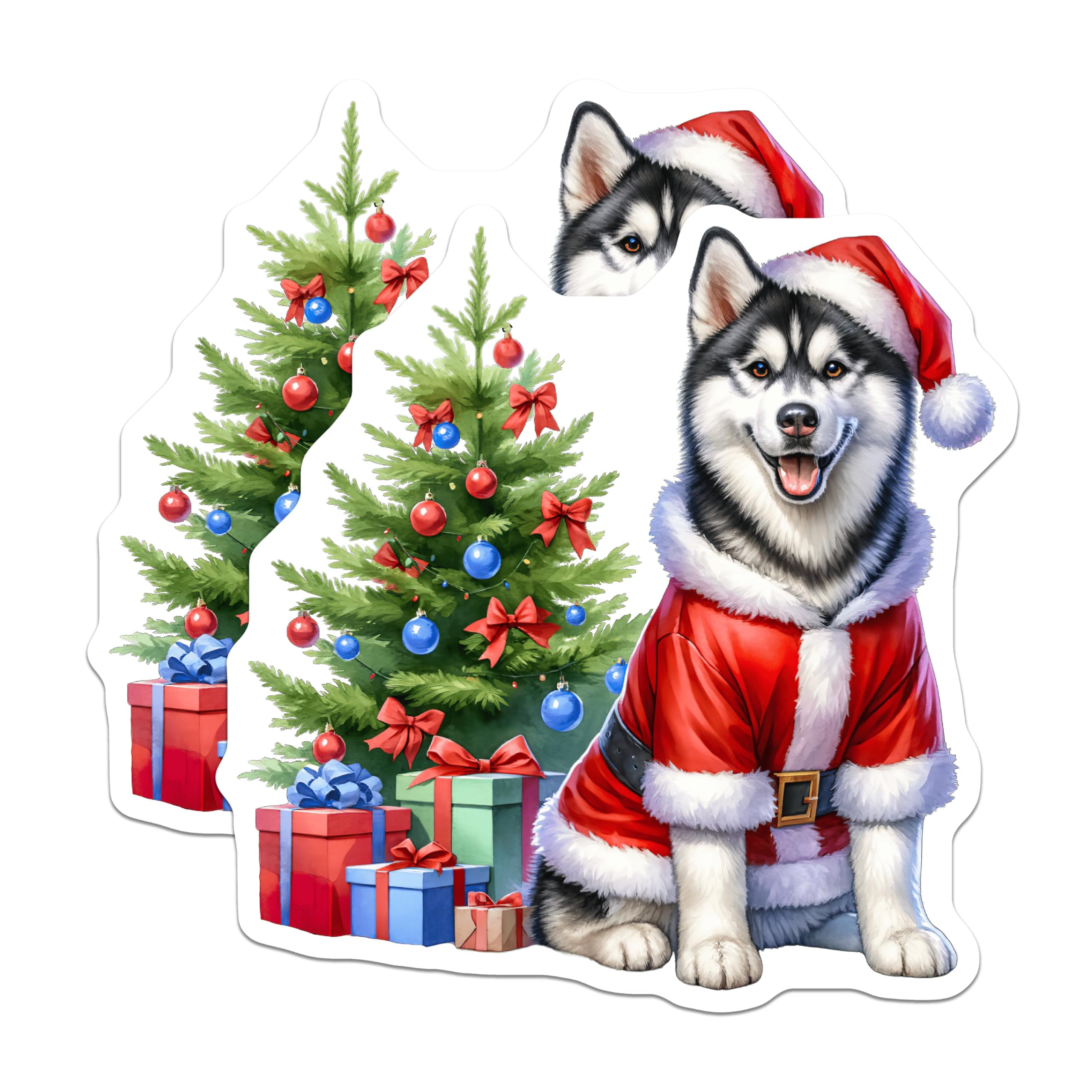 (2 Pack) Santa Husky Magnets - Christmas Dog Decor - Holiday Pet Lover - Festive Kitchen Home Accents - 5 Inches On Longest Side - Thick Durable Magnet - Made in USA - MAG29705