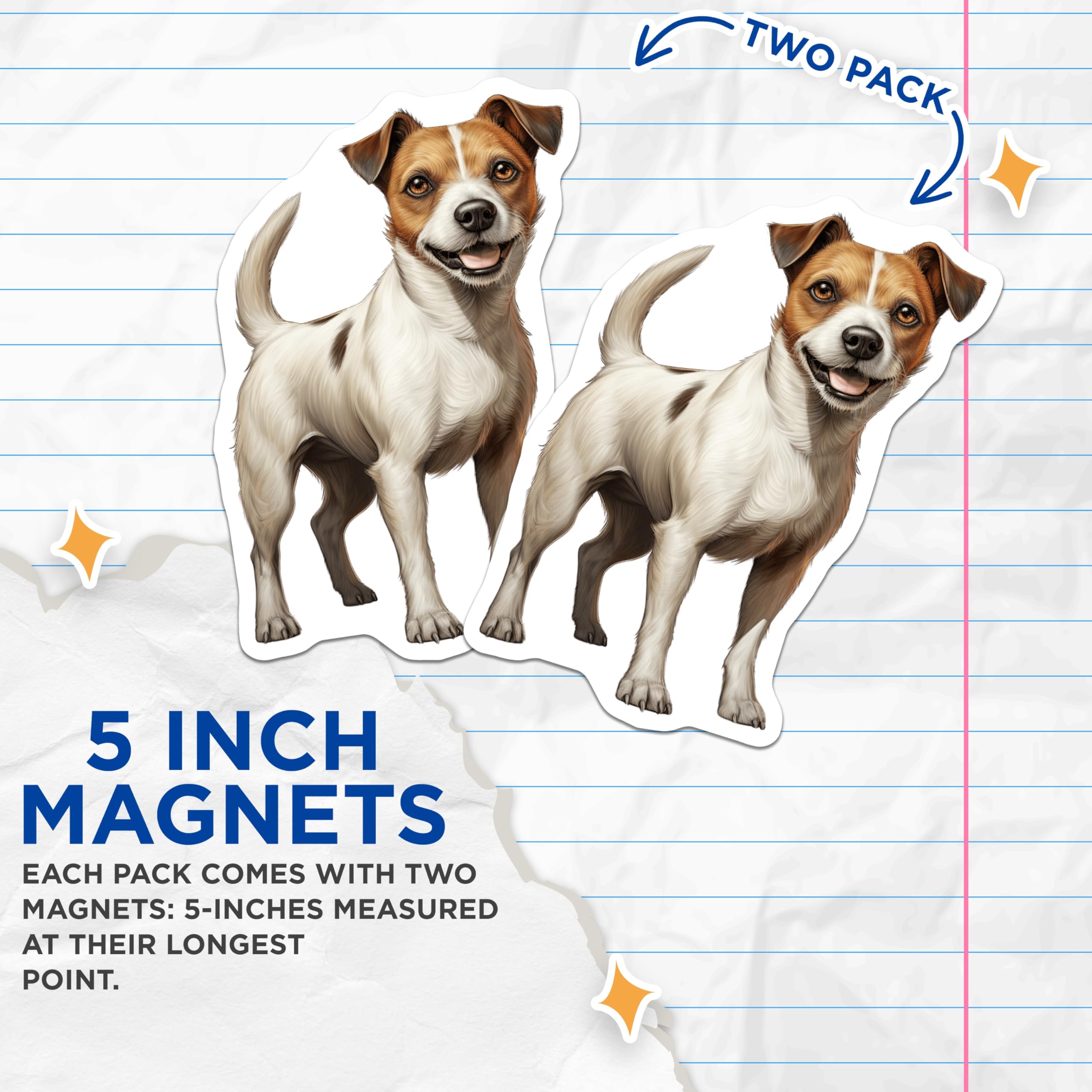 (2 Pack) Jack Russell Terrier Magnets - Dog Breed Lover Art - Pet Parent Fridge Decal - 5 Inches On Longest Side - Thick Durable Magnet - Made in USA - MAG28334