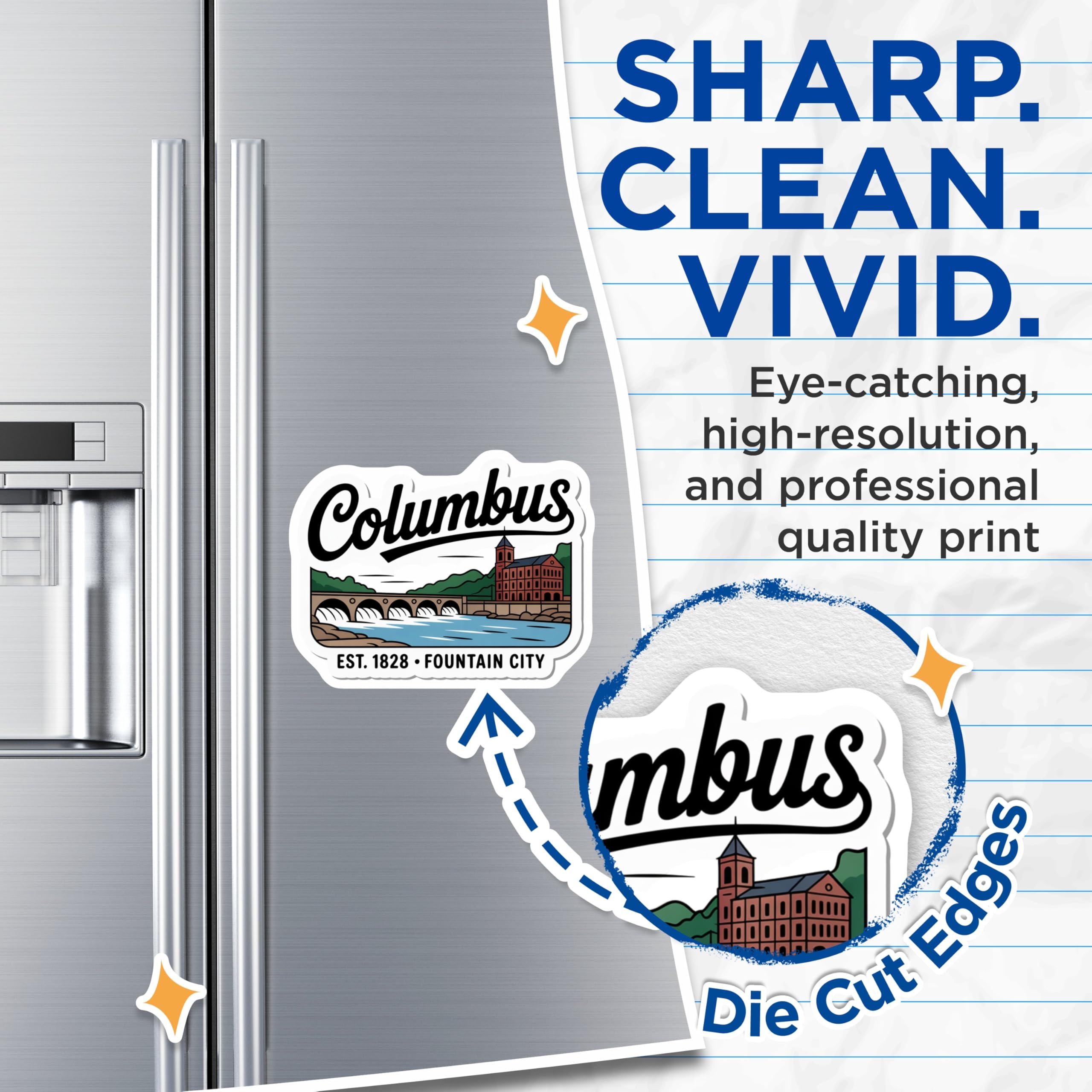 (2 Pack) Columbus Georgia Magnets - Fountain City Landmark - Chattahoochee Riverwalk Art - Est 1828 Travel Souvenirs - 5 Inches On Longest Side - Thick Durable Magnet - Made in USA - MAG19275