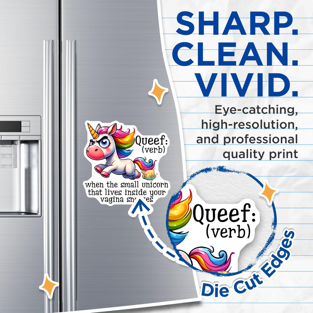 (2 Pack) Queef Unicorn Magnets - Funny Definition - Snarky Sarcastic Gag - 5" On Longest Side - Premium Magnet - for Cars, Refrigerators, Toolboxes, Lockers - Made in USA - MAG16798