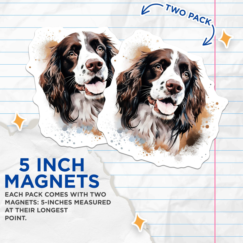 (2 Pack) Springer Spaniel Magnets - Dog Lover Pet Portrait - Watercolor Animal Fridge Magnets - 5 Inches On Longest Side - Thick Durable Magnet - Made in USA - MAG30228